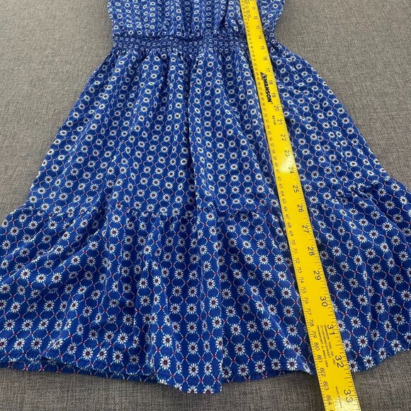 Gap Floral Dress Blue Small Sleeveless Rayon Ruffled Hem Cinched Wast - Picture 5 of 11
